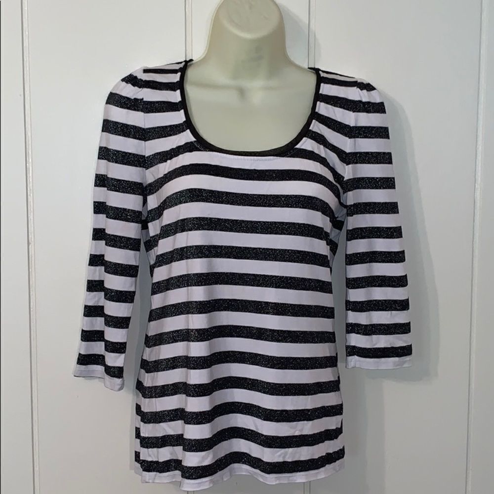 WHBM black & white‎ shimmery striped knit top